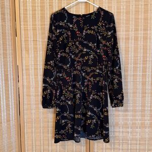 LOFT Womens Black Floral Long Sleeve Mini Shift Dress Size 8 Cottagecore Artsy